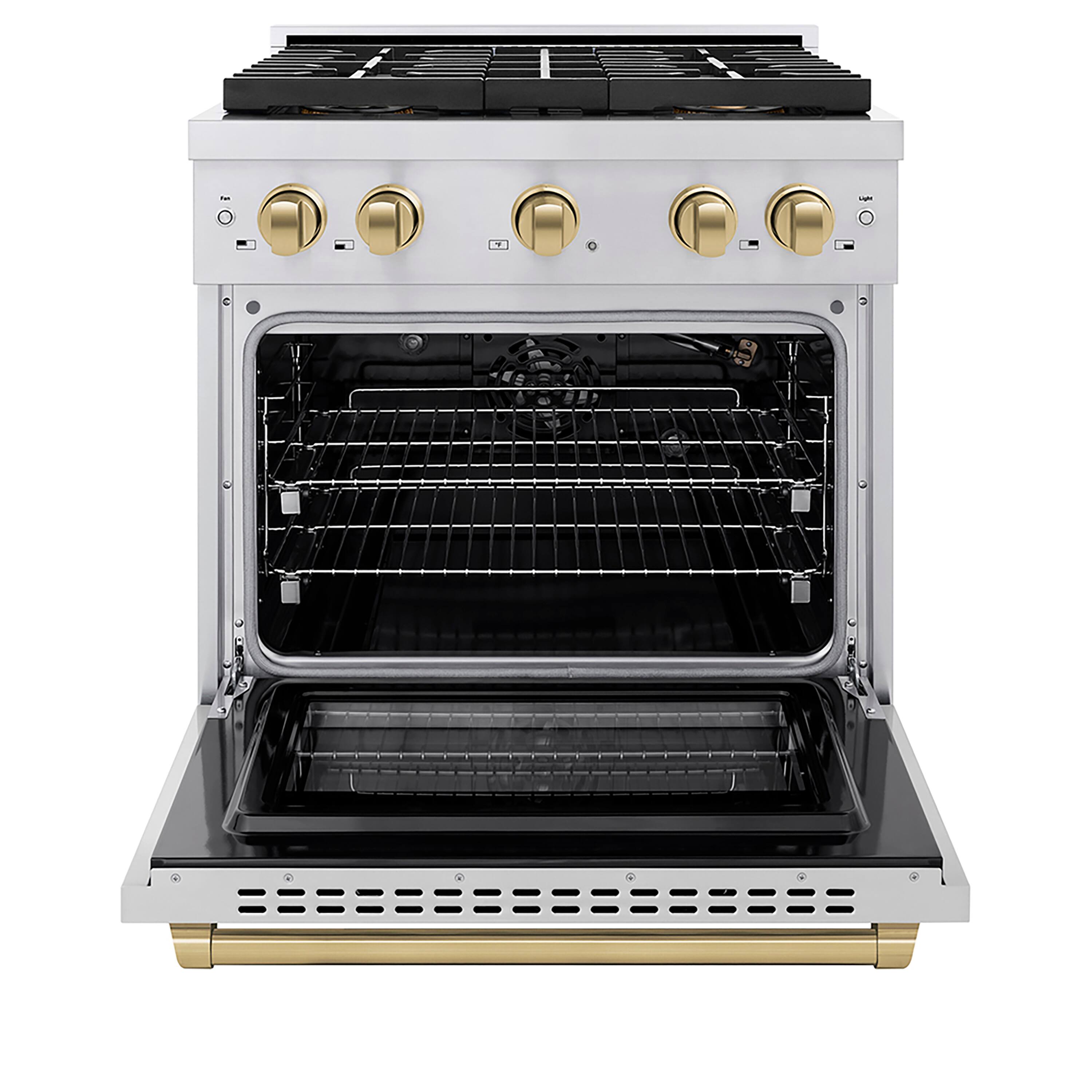 Angle. ZLINE - Autograph 30 in. 4.2 cu. ft. Freestanding Paramount Gas Range with DuoPro Cooktop in Stainless Steel w/ Bronze Accents - Stainless Steel.