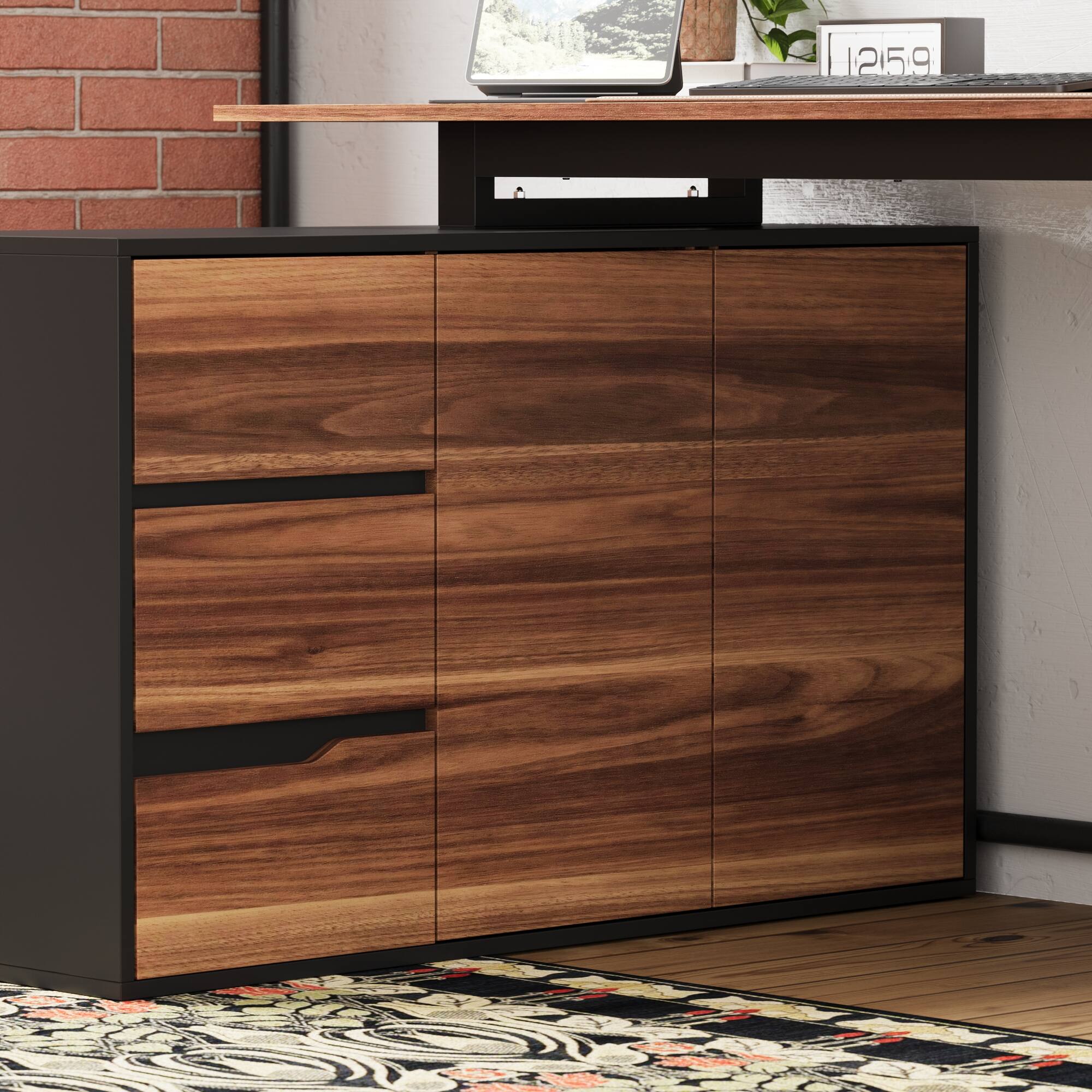 Alt View 7. FUFU & GAGA - FUFU&GAGA Industrial Reversible L - Shaped Desk – A Multifunctional Workstation for Home Offices & Gaming Setups - Brown & Black.