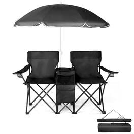 Winado - Folding Beach Chairs with Umbrella, 2-Camping Chairs with Canopy, Cooler Fold-Up Table, Carrying Bag for Adults Outdoor - Black