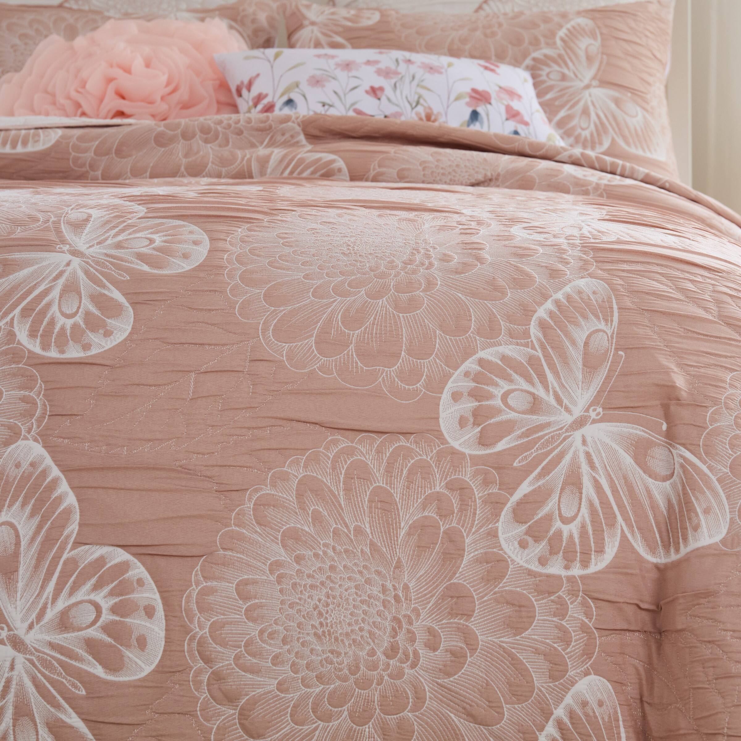 Back. BreeBe - Mariposa Coverlet Set - 2-Piece Twin/XL - Pink.