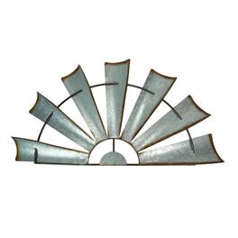 Zeckos - Distressed Rustic Galvanized Metal Half Moon Windmill Wall Art Sculpture - Silver