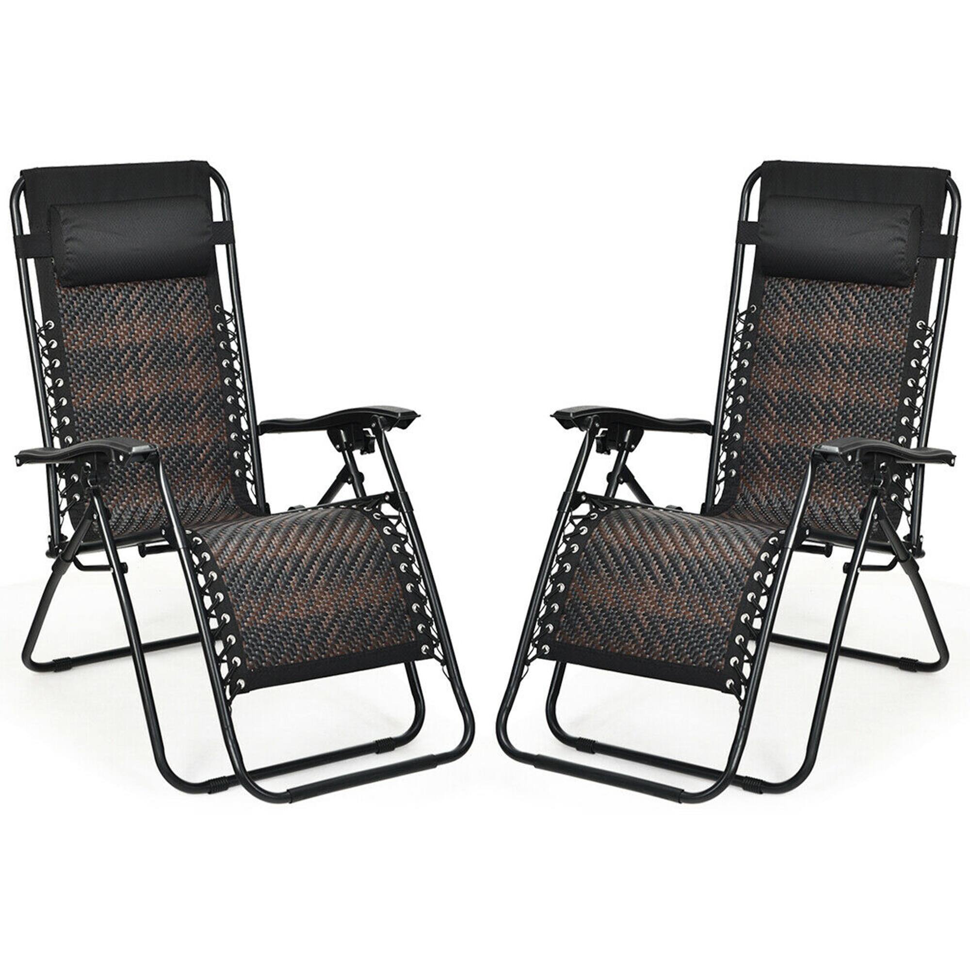 Alt View 1. Gymax - Gymax Folding Set of 2 Rattan Patio Zero Gravity Lounge Chair Recliner w/ Headrest - Brown.