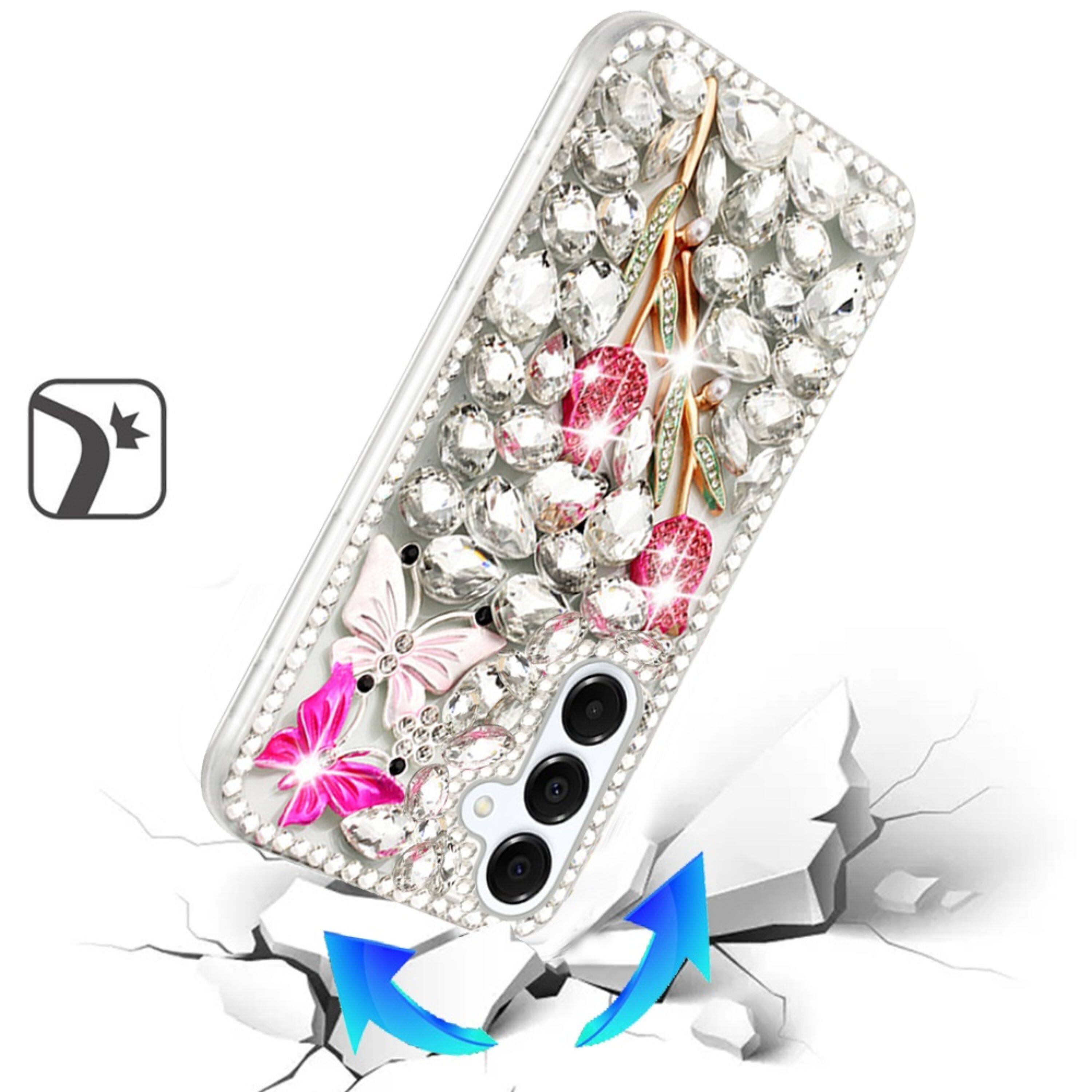 Angle. Kitcheniva - Full Diamond Bling 3D Jewel Ornaments Plus Tempered Glass For Samsung S25 FE Crystal Exquisite Garden - Multicolor.