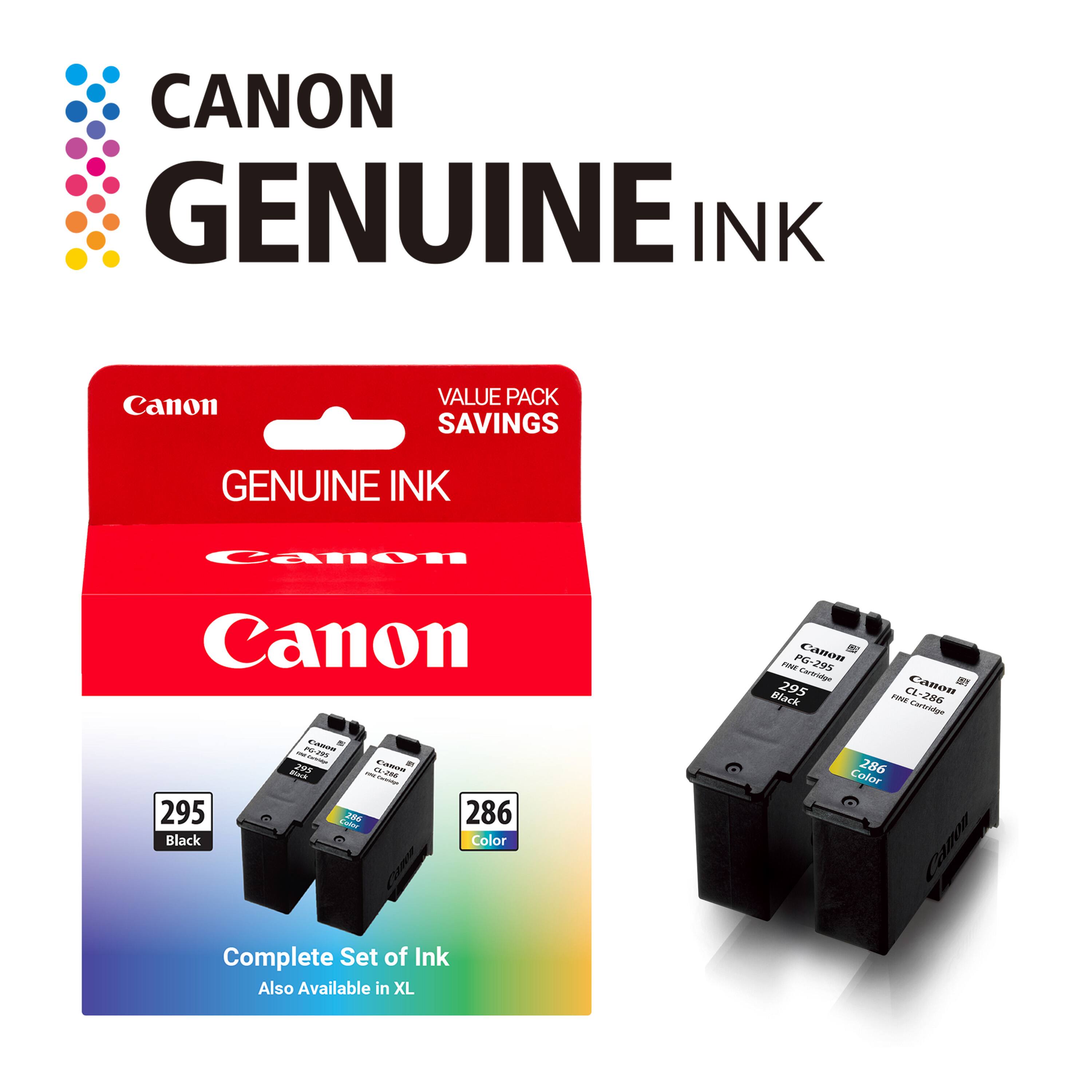 CANON GENUINE INK

Canon VALUE PACK SAVINGS

GENUINE INK

Canon

Complete Set of Ink

295 Black

286 Color

Also Available in XL