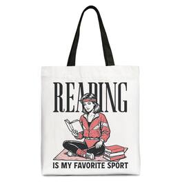 OrnamentallyYou - Reading Is My Favorite Sport Bookworm Canvas Tote Bag, Retro Bibliophile Gift Shopper - White Black