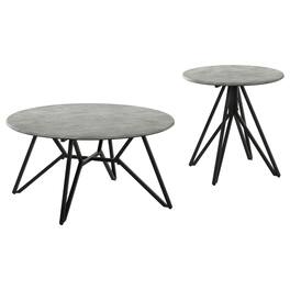 Manhattan Lane - Aya 2pc Coffee and End Table Set, Gray Faux Cement Top, Metal - Gray, Black