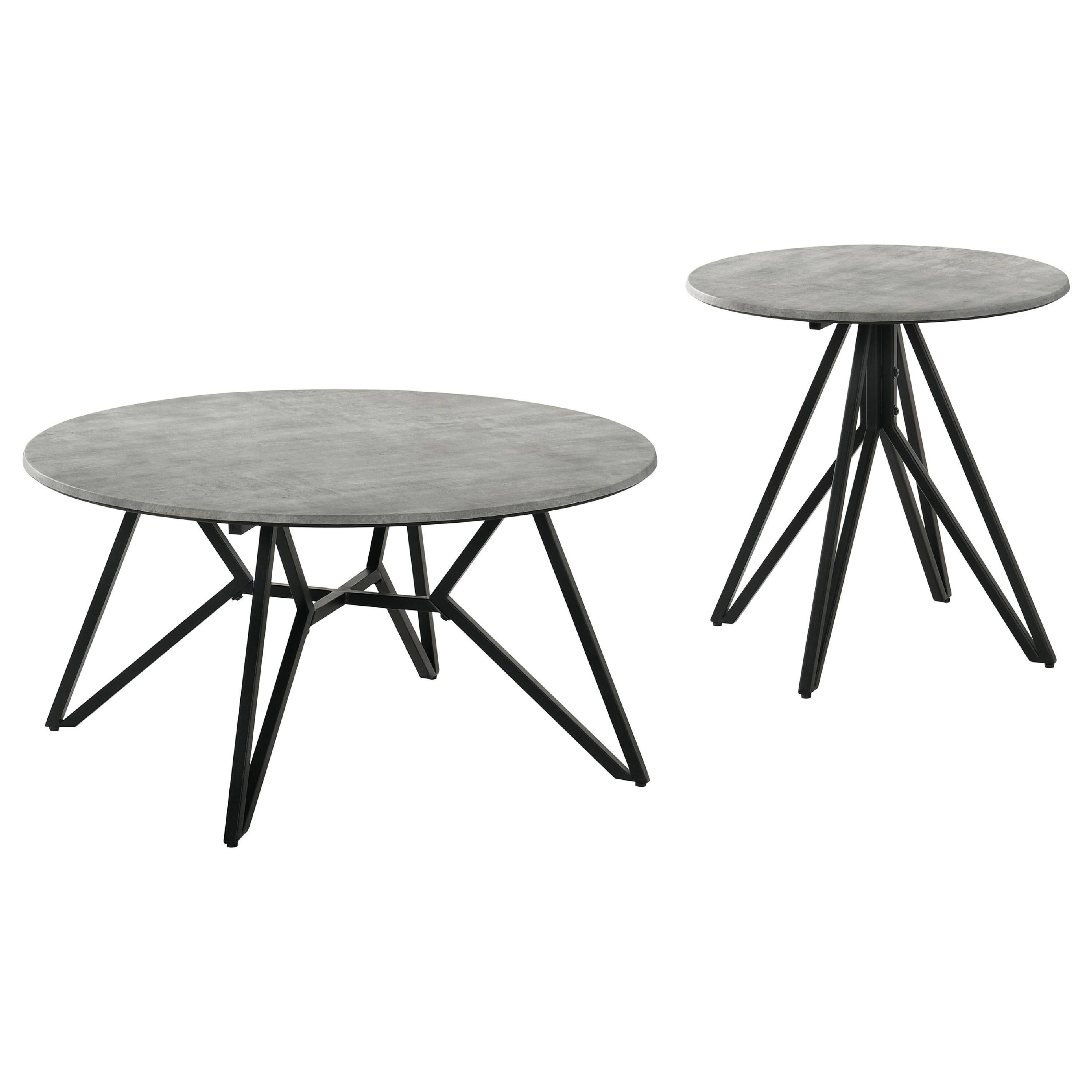 Front. Manhattan Lane - Aya 2pc Coffee and End Table Set, Gray Faux Cement Top, Metal - Gray, Black.
