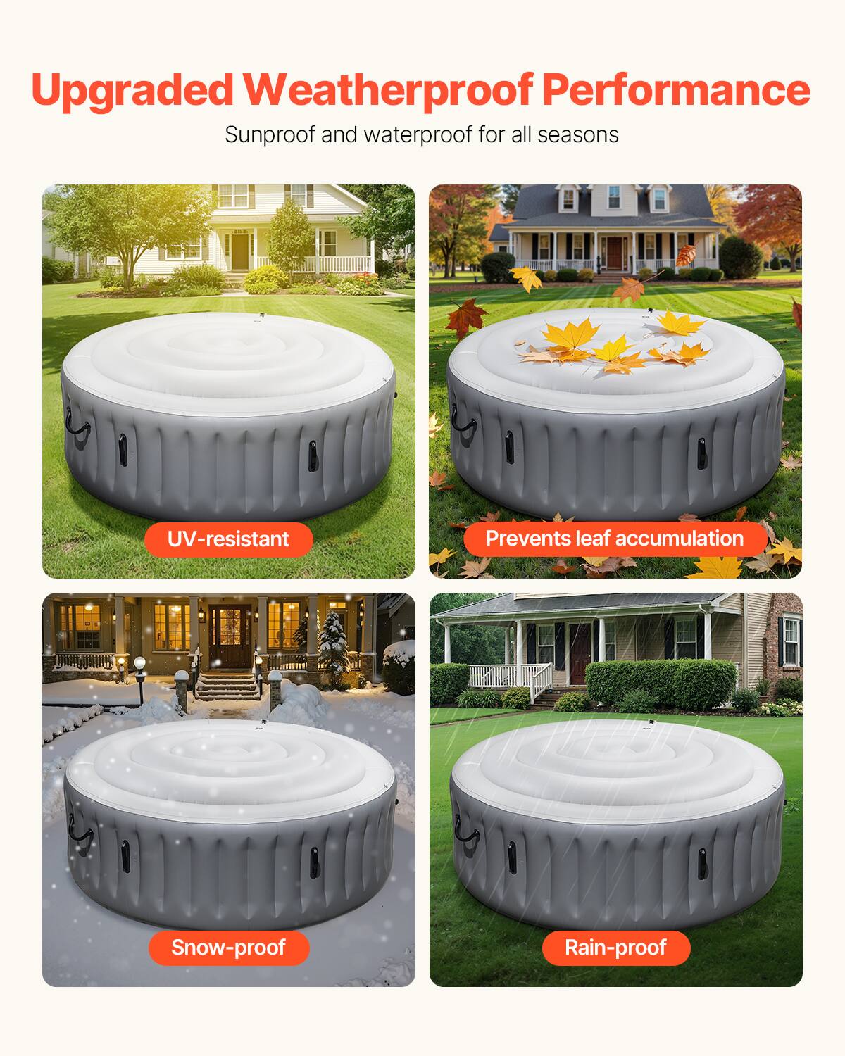 Upgraded Weatherproof Performance  
Sunproof and waterproof for all seasons  

- UV-resistant  
- Prevents leaf accumulation  
- Snow-proof  
- Rain-proof