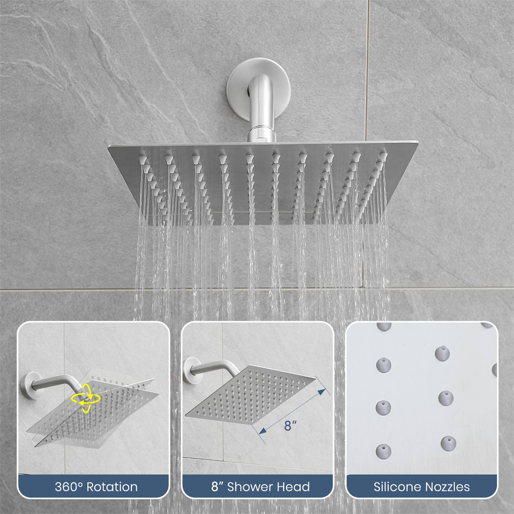 8" 360 Rotation 8" Shower Head Silicone Nozzles