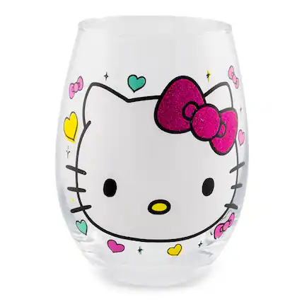 Front. Silver Buffalo - Sanrio Hello Kitty "You Had Me At Hello" Glitter Stemless Wine Glass | 20 Ounces - Pink.