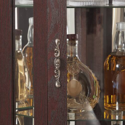 Alt View 1. LUCKY ONE - 15.35in Freestanding Corner Curio Cabinet with Tempered Glass Shelves LED Light Display for Bar Collectibles - Cherry.