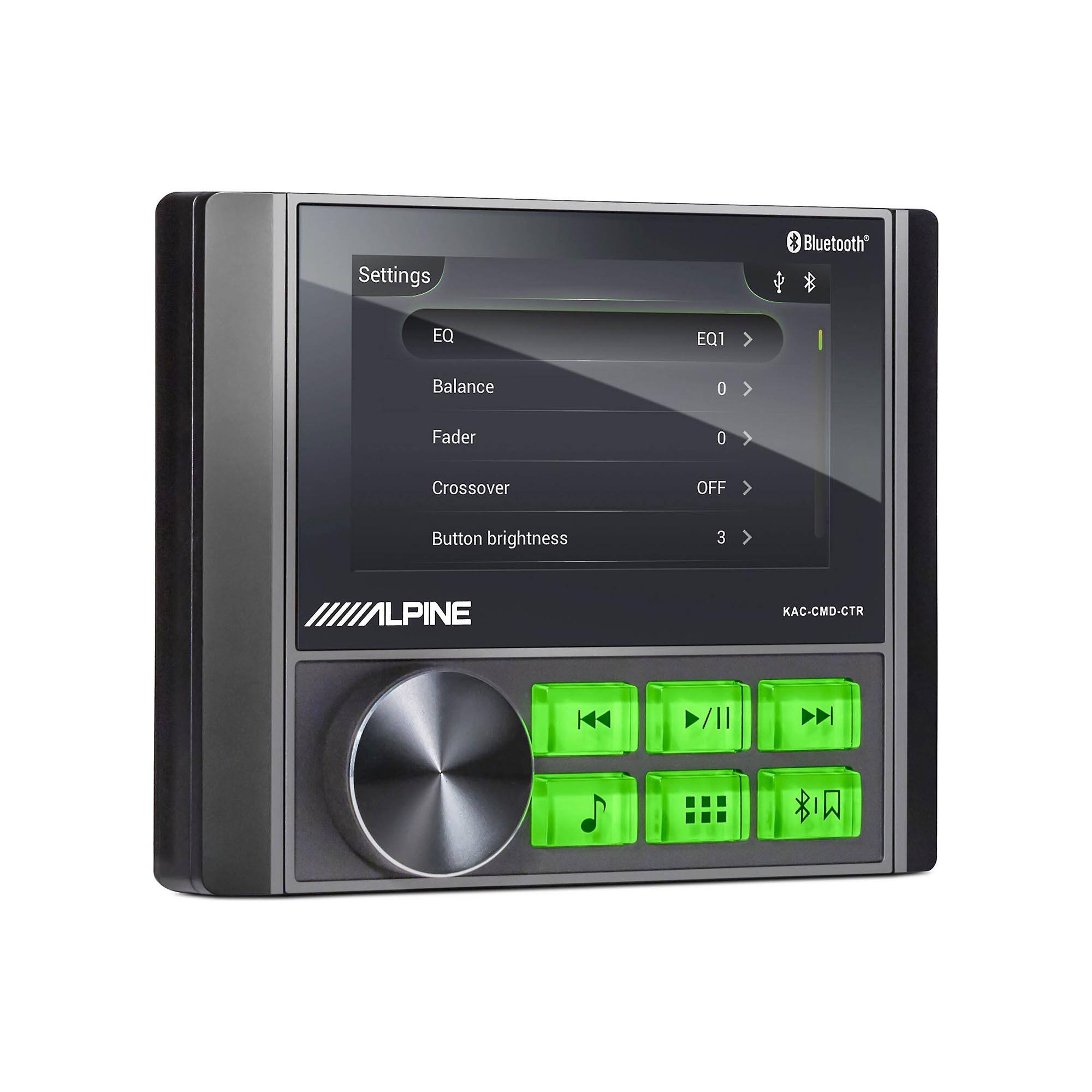 Settings  
Bluetooth  
EQ  
EQ1  
Balance 0  
Fader 0  
Crossover OFF  
Button brightness 3  
LPINE  
KAC-CMD-CTR