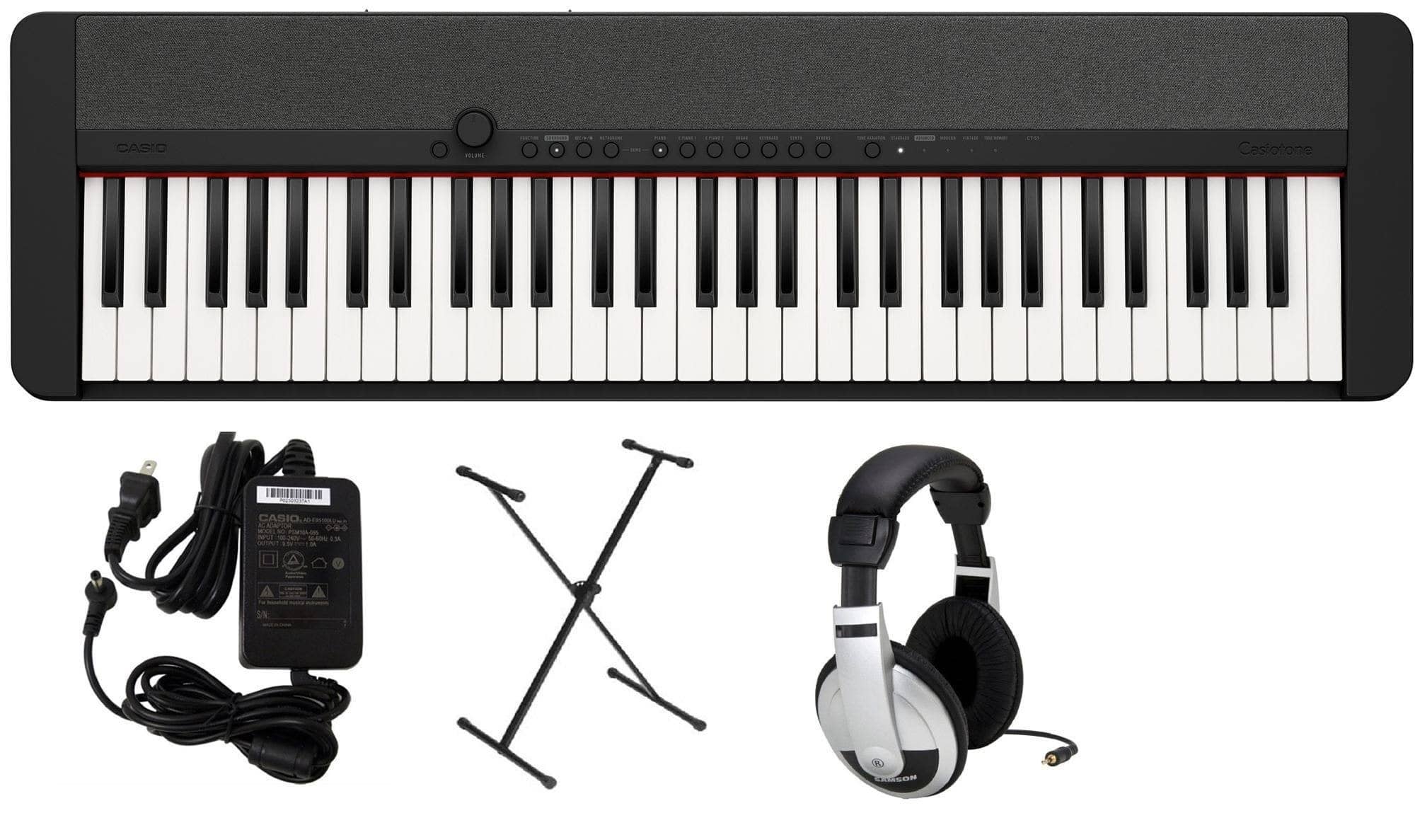 Casio - CTS1BK Premium Pack with Stand, Adapter, and Headphones