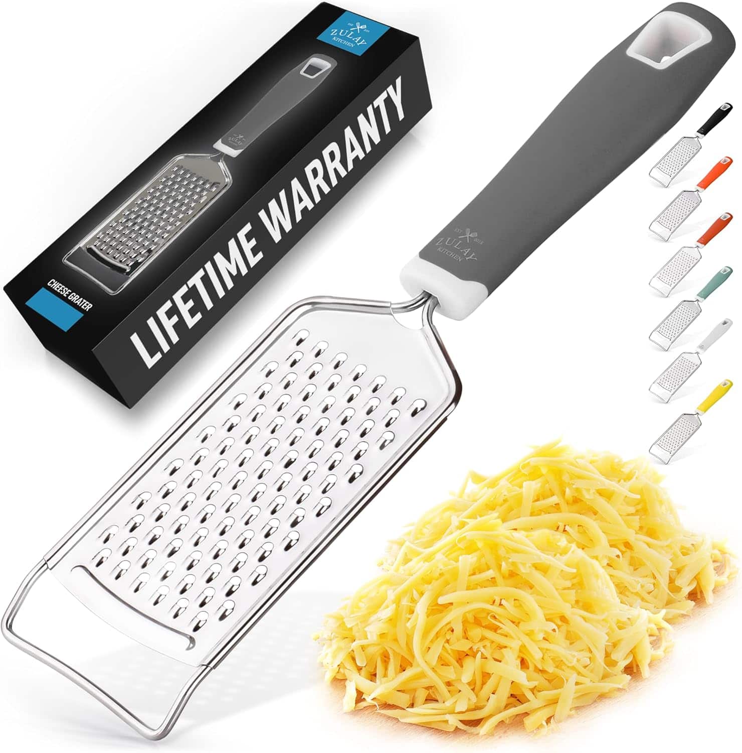 Zulay Kitchen - Professional Cheese Grater Stainless Steel - Durable Rust-Proof Metal Lemon Zester Grater With Handle - Gray