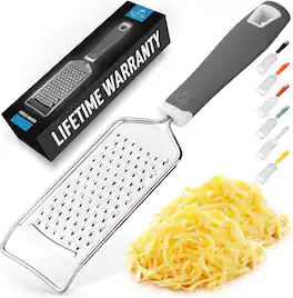 Zulay Kitchen - Professional Cheese Grater Stainless Steel - Durable Rust-Proof Metal Lemon Zester Grater With Handle - Gray