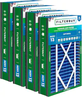 Filterbuy - 16x25x5 MERV 13 Smoke & Allergy Defense, Pleated HVAC AC Furnace Air Filters Replacement for Trion Air Bear (4-Pack) - Blue