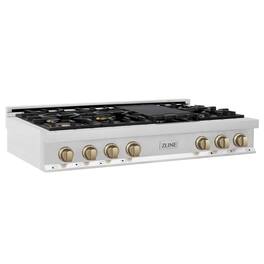 ZLINE - Autograph Edition 48 in. Slide-In Legacy Gas Rangetop with 7 Burners and Porcelain Cooktop with Champagne Bronze Accents - Stainless Steel