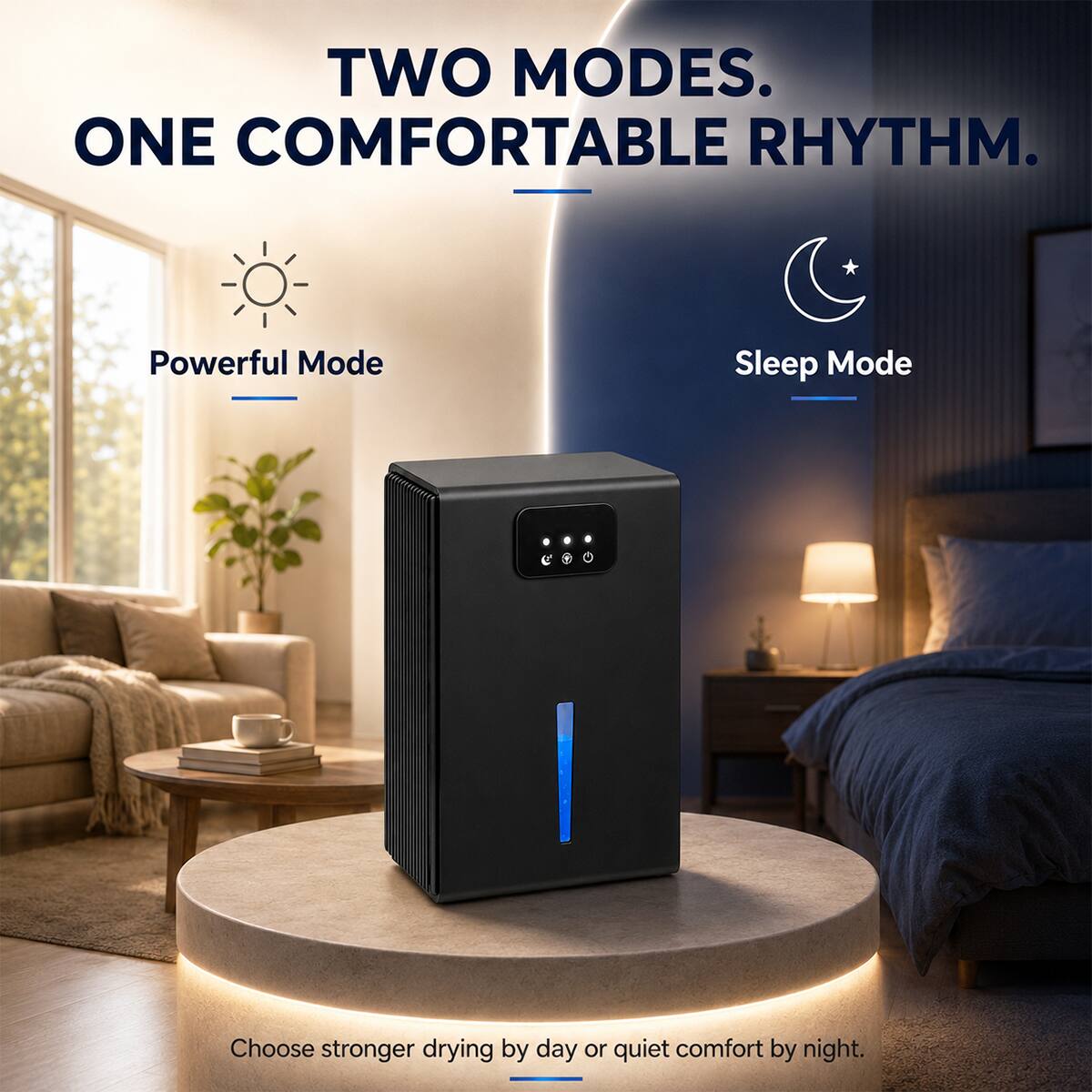 TWO MODES. ONE COMFORTABLE RHYTHM.

Powerful Mode
Sleep Mode

Choose stronger drying by day or quiet comfort by night.