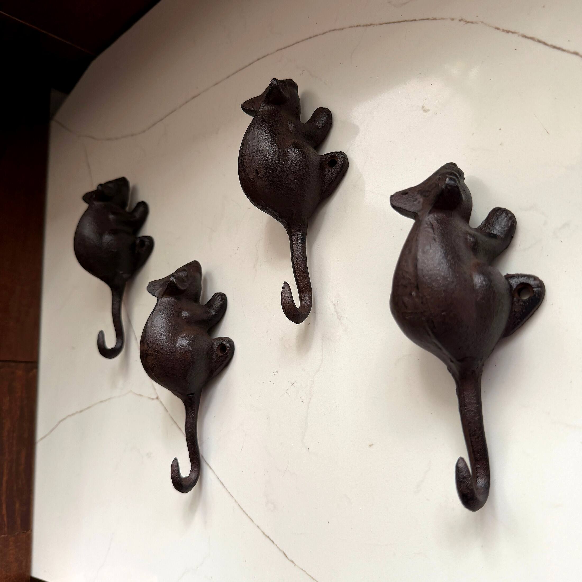 Alt View 3. Things2Die4 - Set of 4 Mouse Wall Hooks Distressed Brown Cast Iron 6 in Decorative - Brown.