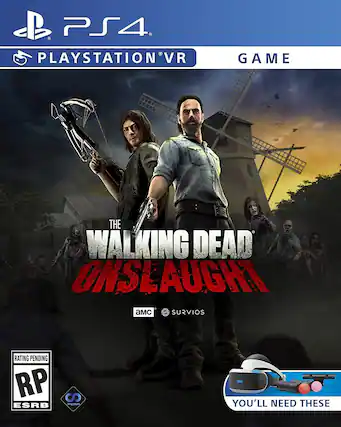 PS4, PlayStation VR Game, The Walking Dead Onslaught, Survivors, Rating Pending (RP), ESRB, Perp, You'll Need These. - M (Mature 17+)