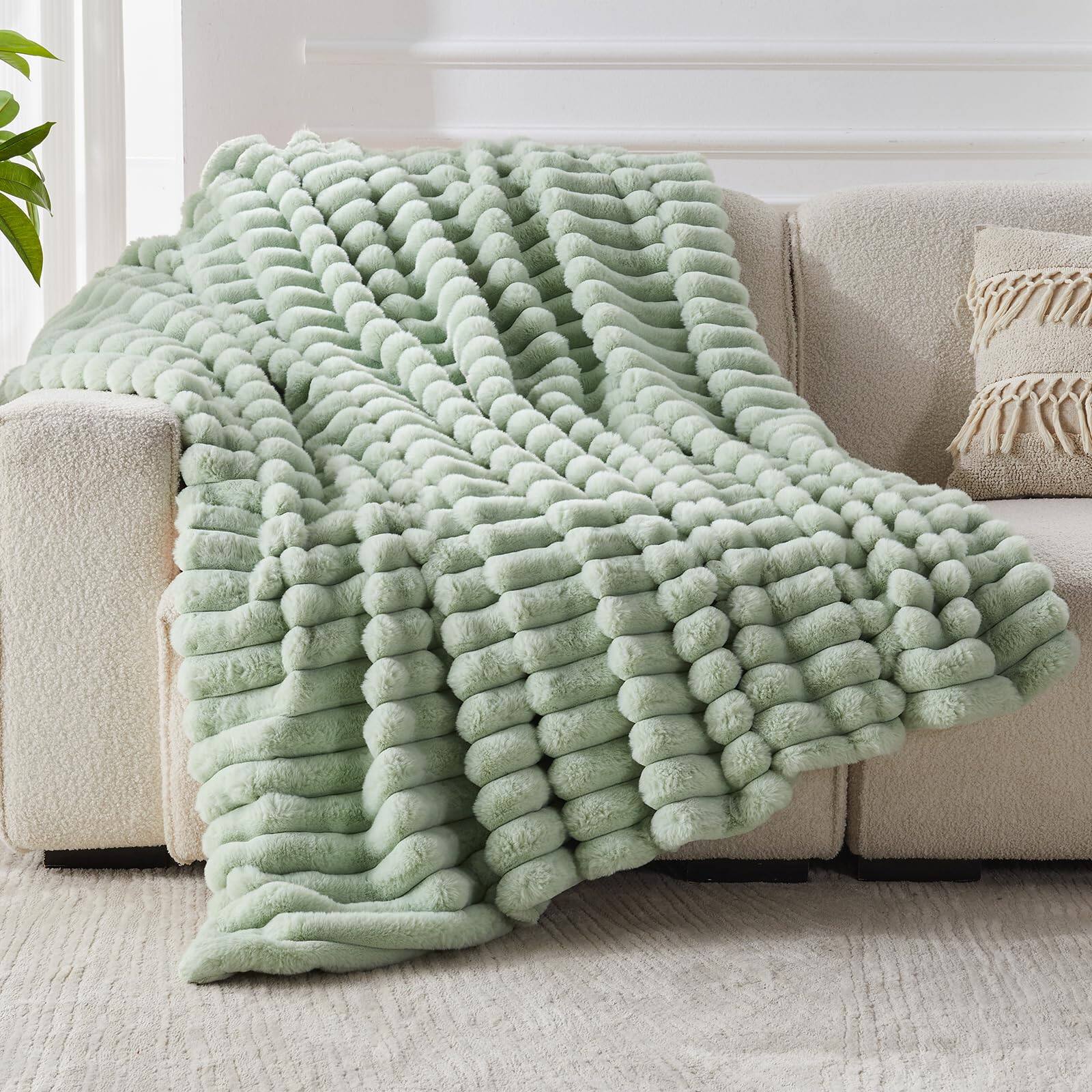 Front. NICHOLAS KLEIN - Faux Throw Blanket For Couch Cozy Fuzzy Fluffy Soft Plush Thick Bubble Sherpa Sofa Bedroom Living Room Moth... - Sage Green-ct 60*80.