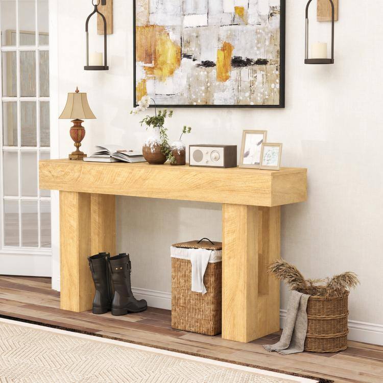Alt View 7. PULUZ - 63 Inch Console Table, Sofa Table Behind the Couch with Thickened Tabletop for Living Room, Hallway, Entrance - Oak.
