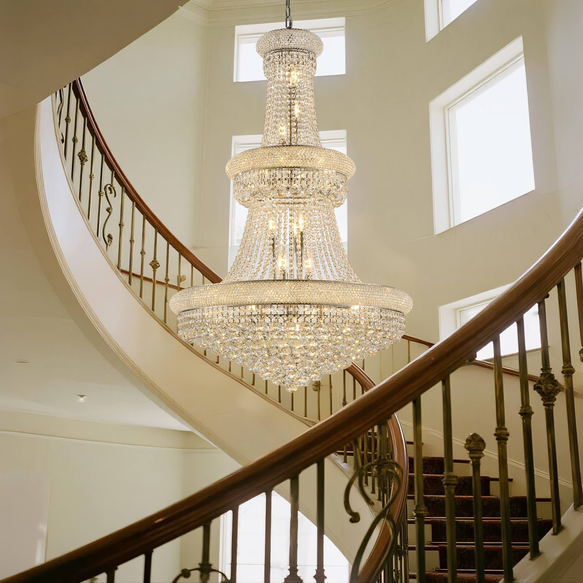 Alt View 2. Boyel Living - 32 Inch Silver Crystal Chandelier 27 Light French Empire Ceiling Light with LED Bulbs Adjustable 59 Inch Chain.