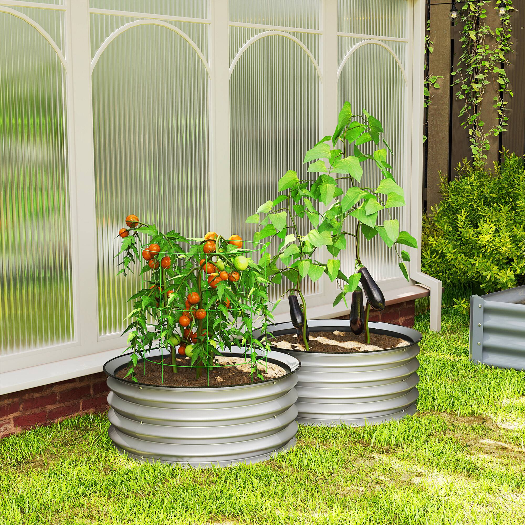 Alt View 8. Outsunny - Set of 2 Raised Garden Bed, Metal Planter Box with Safety Edging - Silver.