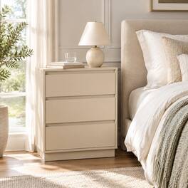 RYHNUYNE - Modern Nightstand, 23.6 Inch Wide Wood Bedroom Side Table, 3 Drawer Storage Dresser - Beige