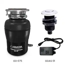 Equator - 3/4HP Garbage Disposal ULTRA QUIET 65 dB 2 Stage Grinding 1700 RPM + Air Switch Countertop Control 110V - Black