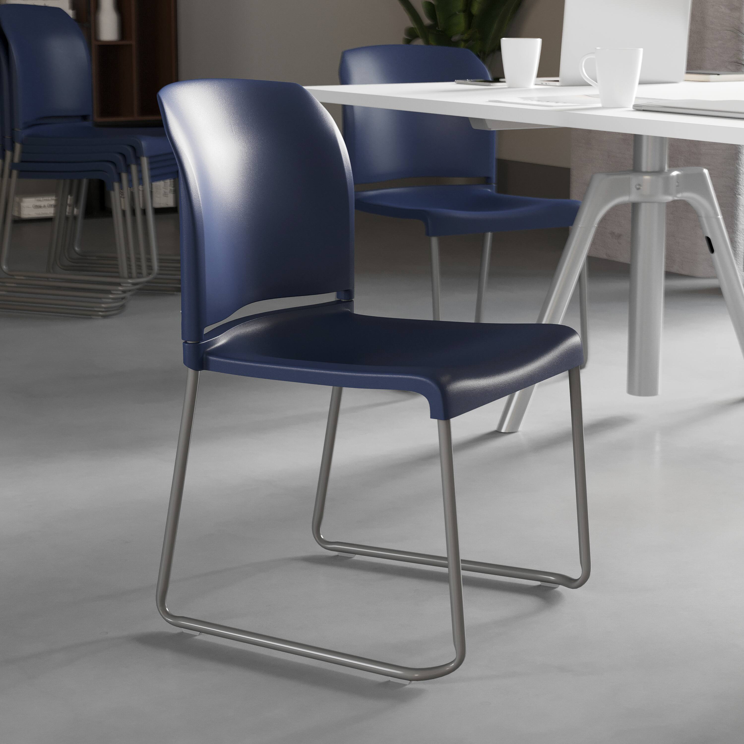 Alt View 3. Emma + Oliver - Home and Office Guest Chair Full Back Contoured Sled Base Stack Chair - Navy.