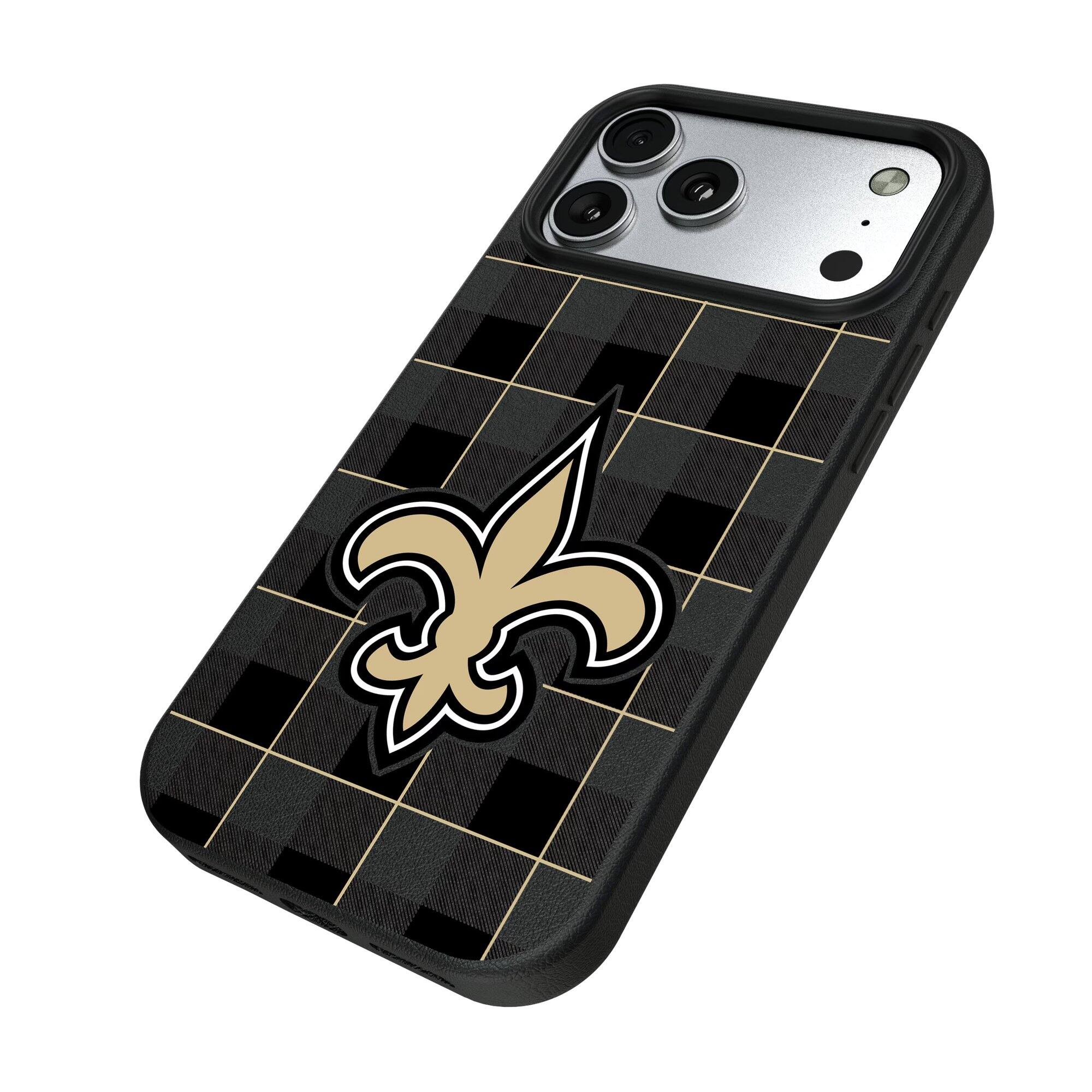 Alt View 1. Keyscaper - New Orleans Saints Plaid Magnetic Bump iPhone Case - 16 - Black.