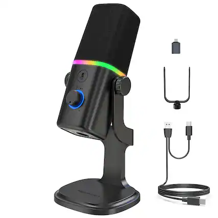 Front. HM 1810 - Xlr usb Dynamic Microphone For Gaming Podcast Mic Phone Pc Computer Streaming With Rgb Light Mute Button Ga - Default.