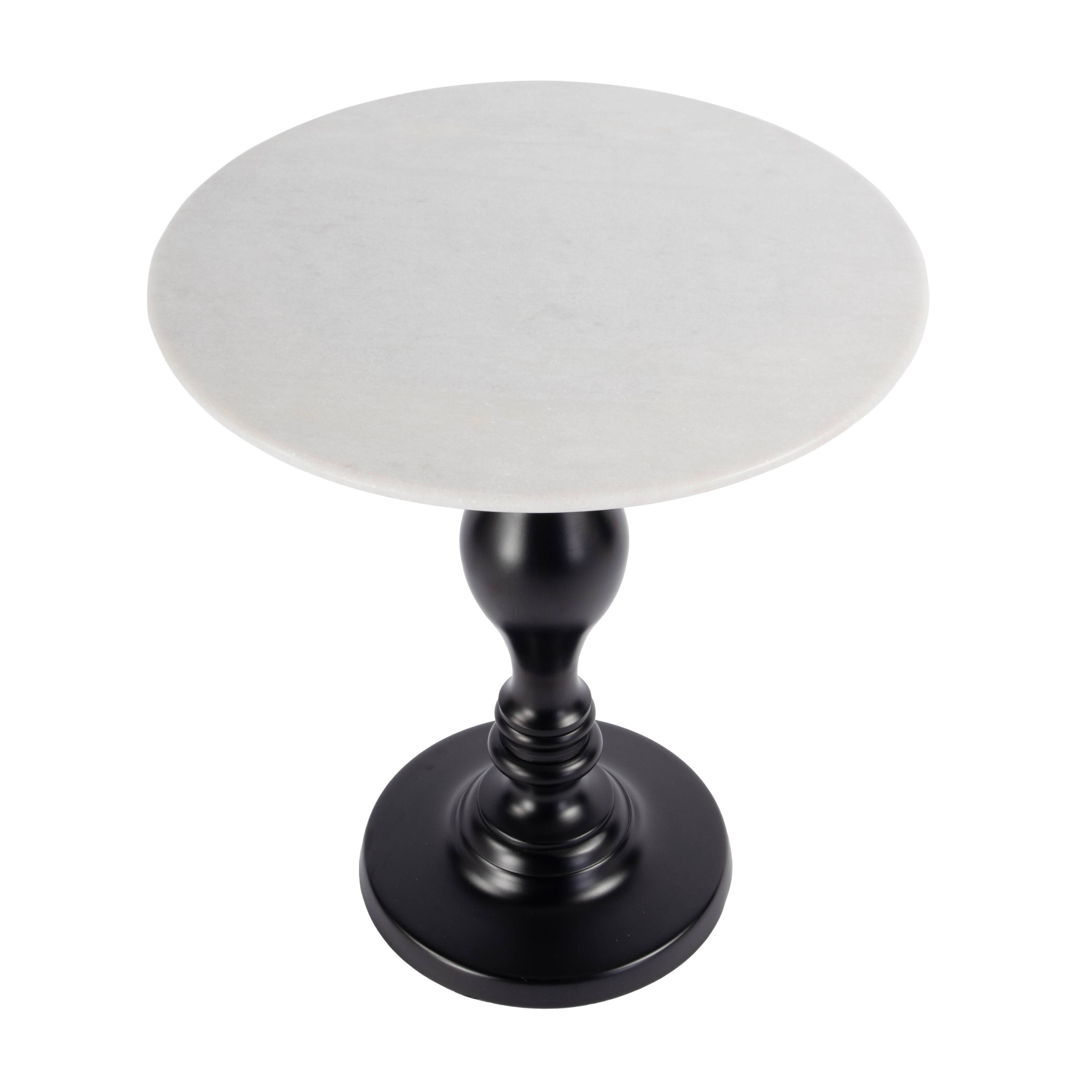 Alt View 2. Butler Specialty - Milan 20 in. W Round Marble & Metal Pedestal Base Side Table, Black, White - Black,White.
