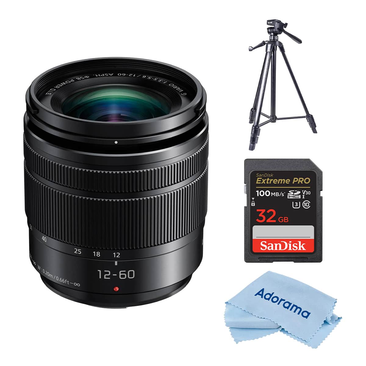 Bundle - Panasonic - LUMIX G Vario 12-60mm f/3.5-5.6 Lens, MFT, w/U8800L 3-Sec Tripod