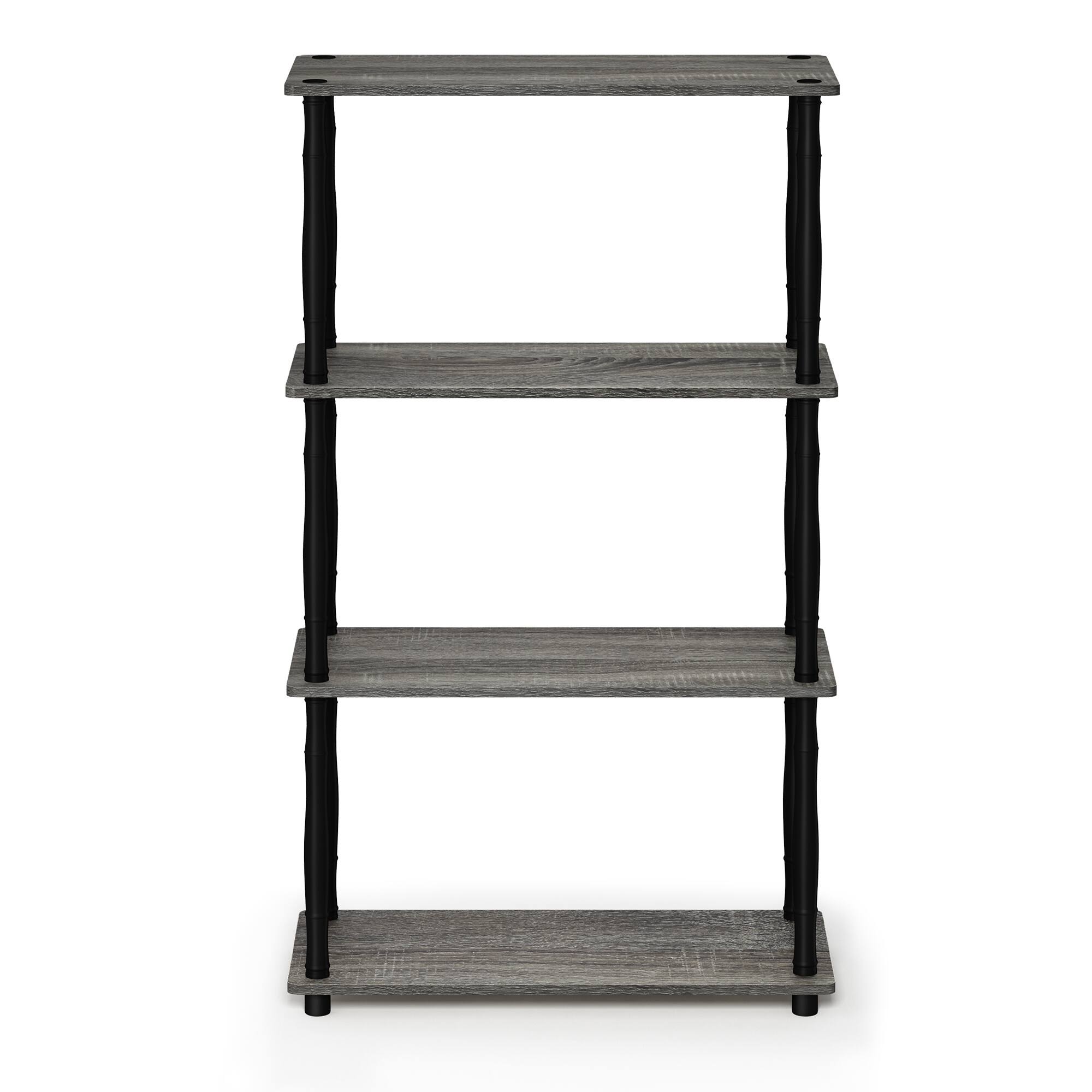 Alt View 2. Furinno - Turn-N-Tube 4-Tier Multipurpose Shelf Display Rack with Classic Tubes, French Oak/Black, 18034GYW/BK - French Oak/Black.