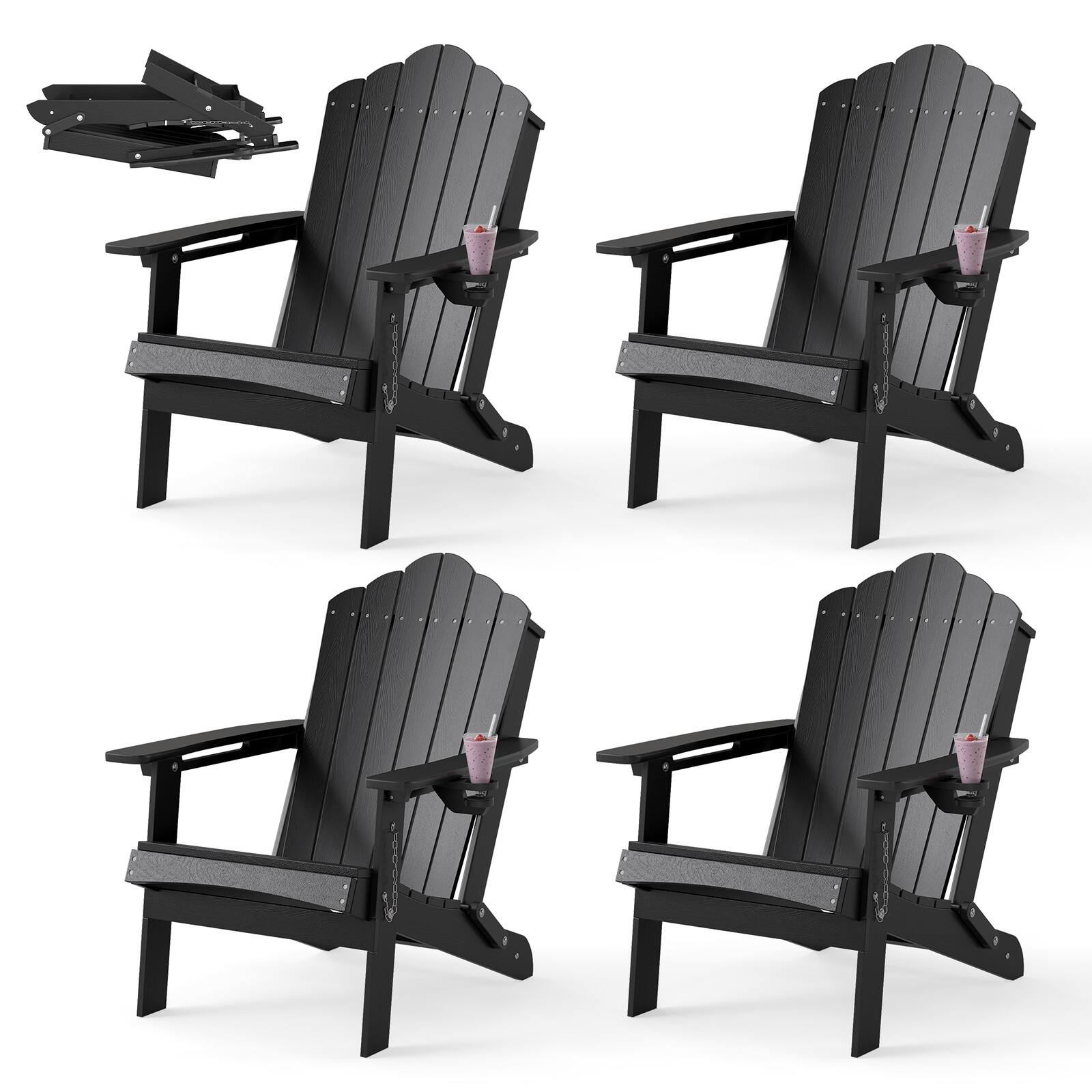 Alt View 1. Gymax - Gymax 4PCS Patio Folding Adirondack Chair Weather Resistant Cup Holder Yard Black - Black.