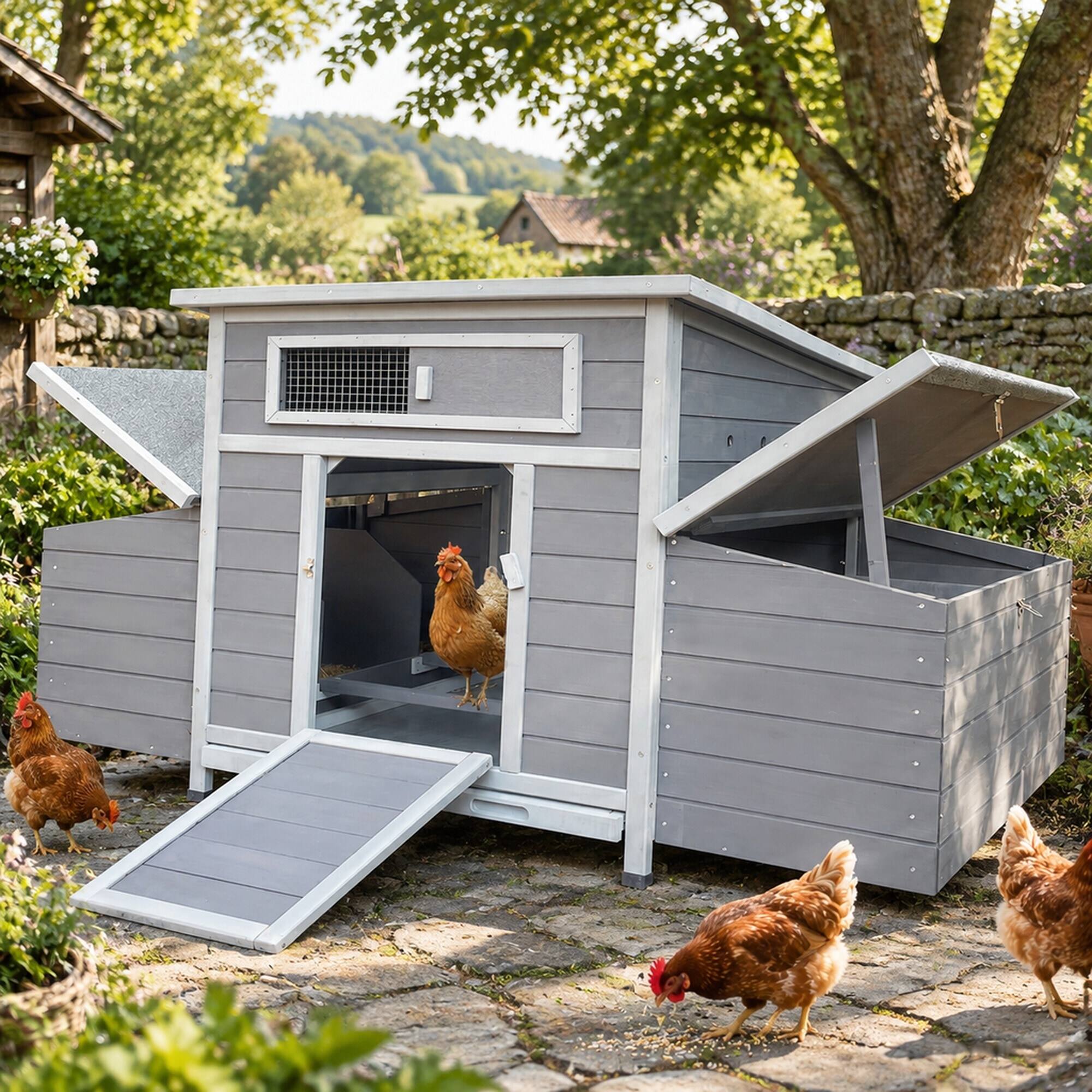RYHNUYNE Large Wooden Chicken Coop, Outdoor Hen House, 2 Sides Nesting ...