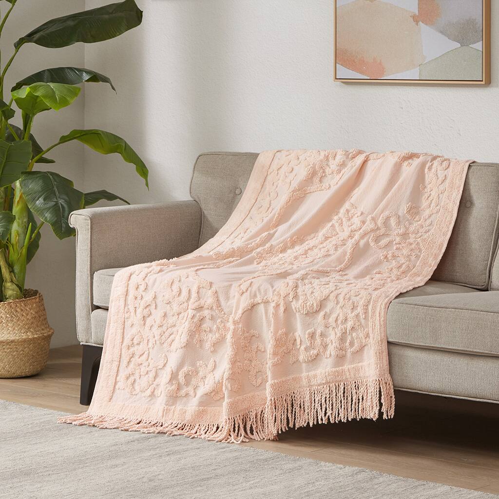 Alt View 1. Gracie Mills - Gracie Mills Butler Bohemian Cotton Tufted Chenille Throw with Fringe Tassel 50" x 60" - Blush.