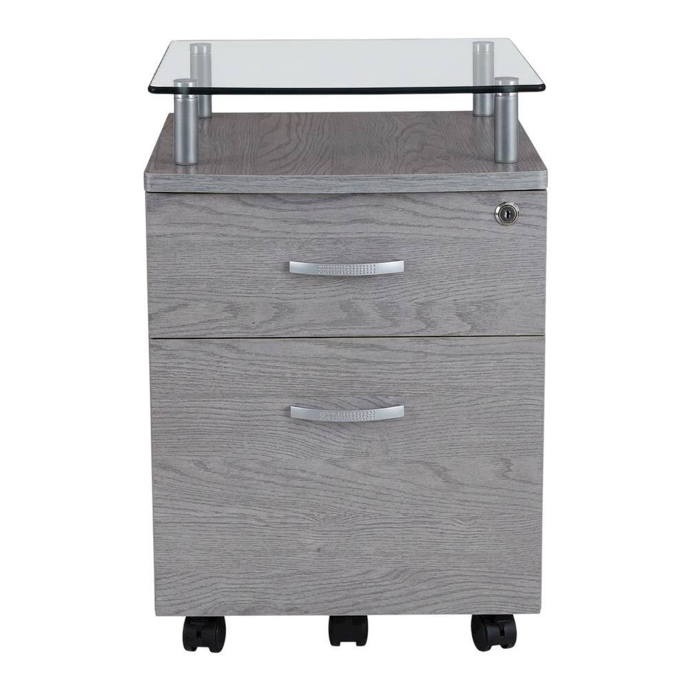 Left. FurniFact - Grey Rolling File Cabinet with Glass Top and Smooth Mobility for Home or Office - Gray.