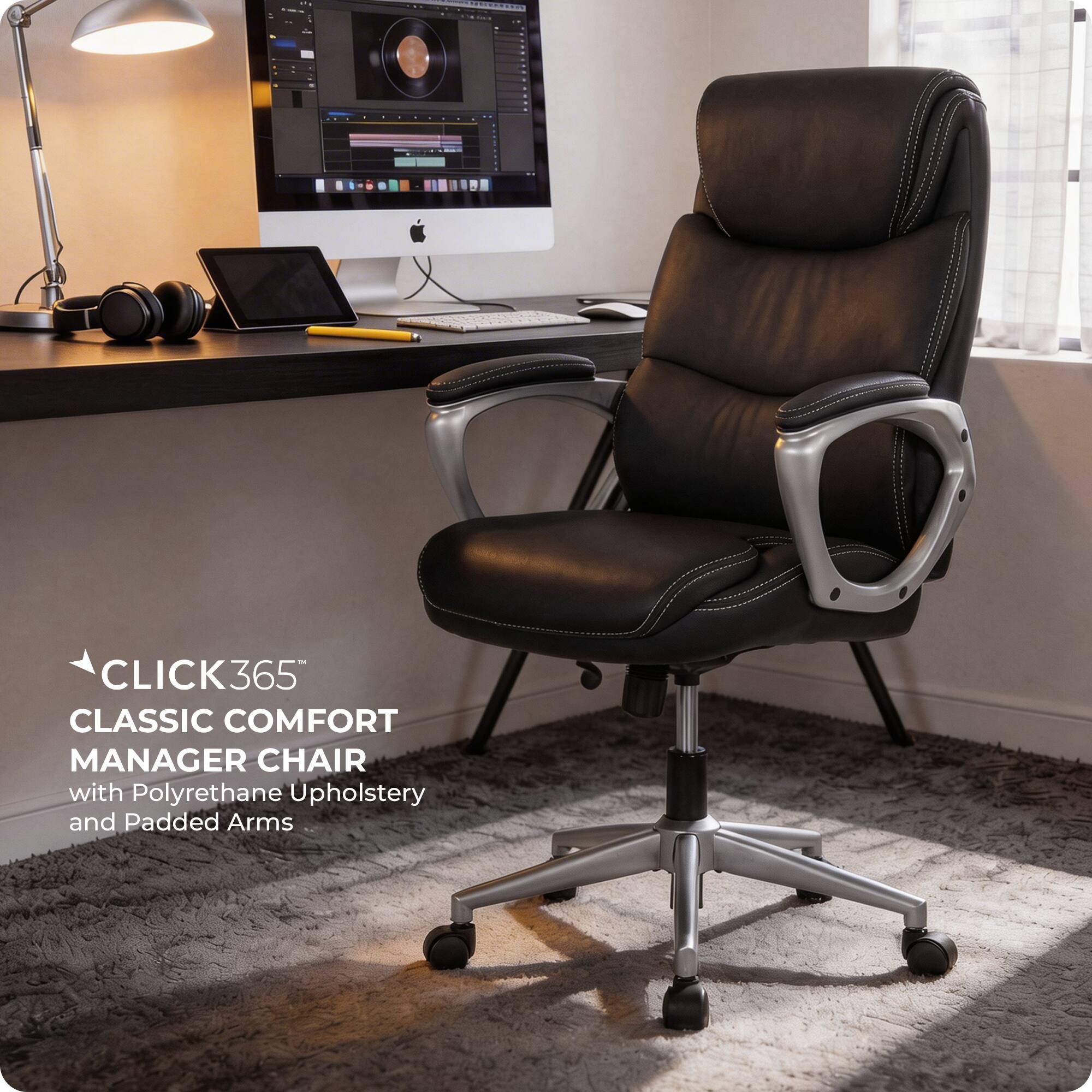 - CLICK365™ CLASSIC COMFORT MANAGER CHAIR with Polyrethane Upholstery and Padded Arms