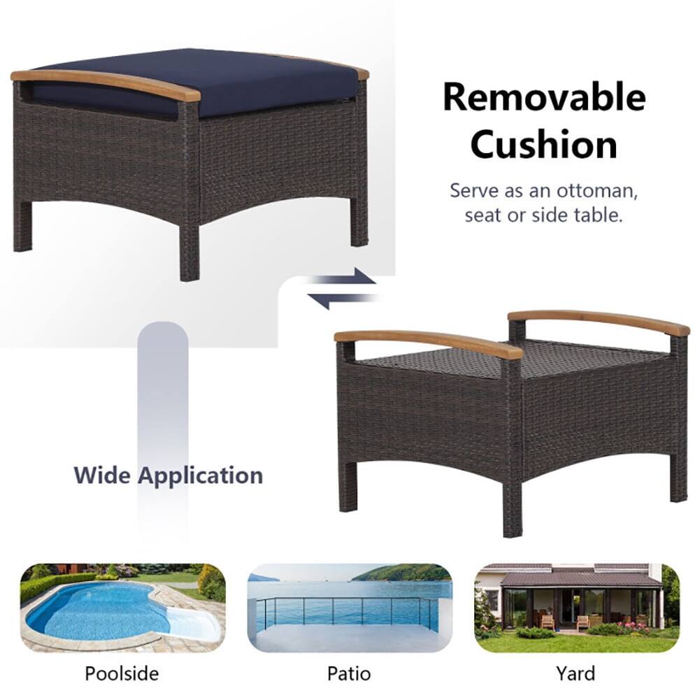 Removable Cushion  
Serve as an ottoman, seat or side table.  

Wide Application  
Poolside Patio Yard