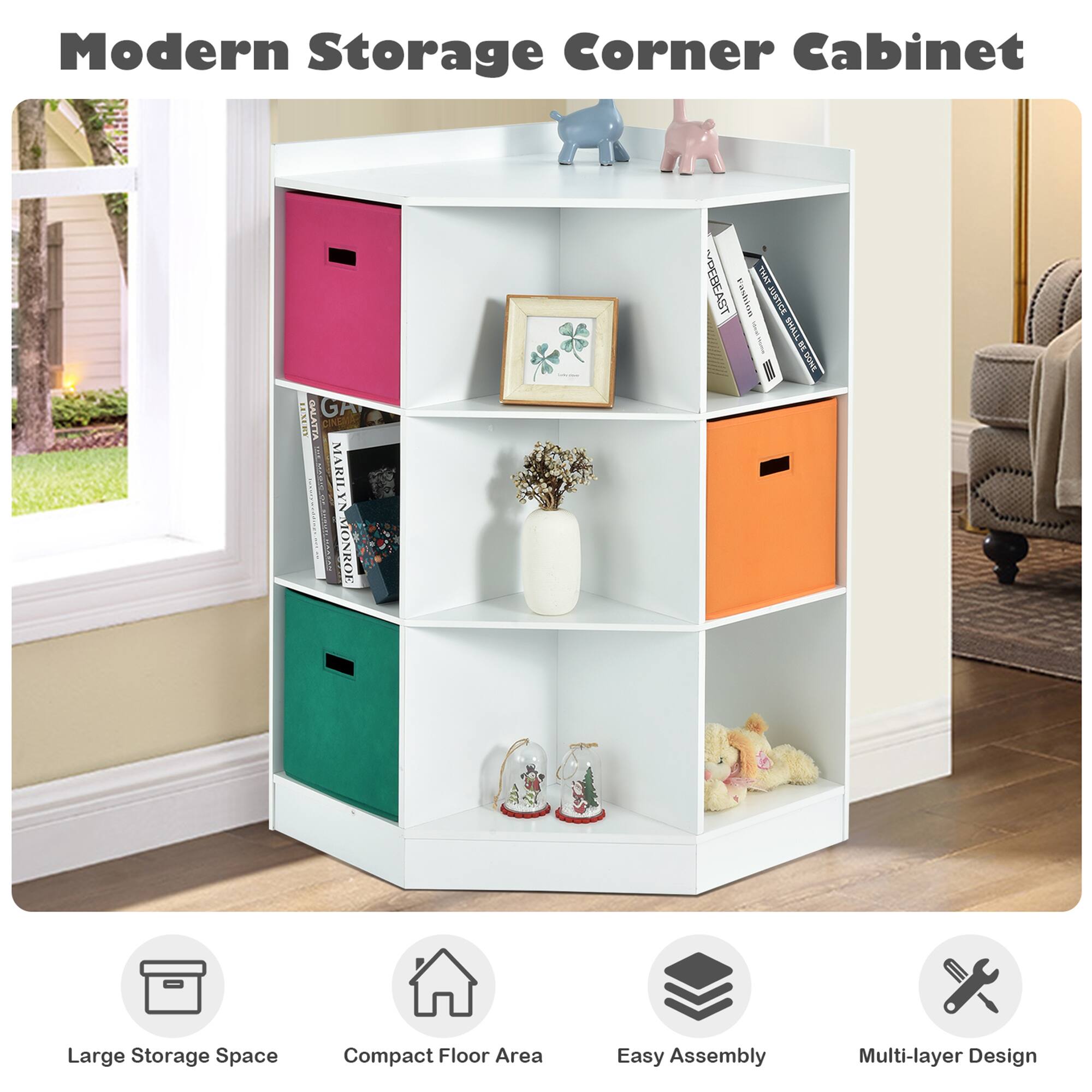 Modern Storage Corner Cabinet

- Large Storage Space
- Compact Floor Area
- Easy Assembly
- Multi-layer Design