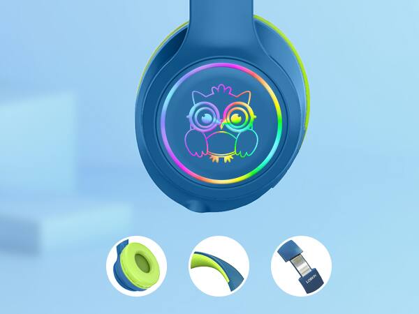 Alt View 7. Loheer - Loheer Kids Bluetooth 5.4 Wireless Headphones with ANC, 94dB Volume Limit, 50H Playtime, Wired 3.5mm, Blue/Green.