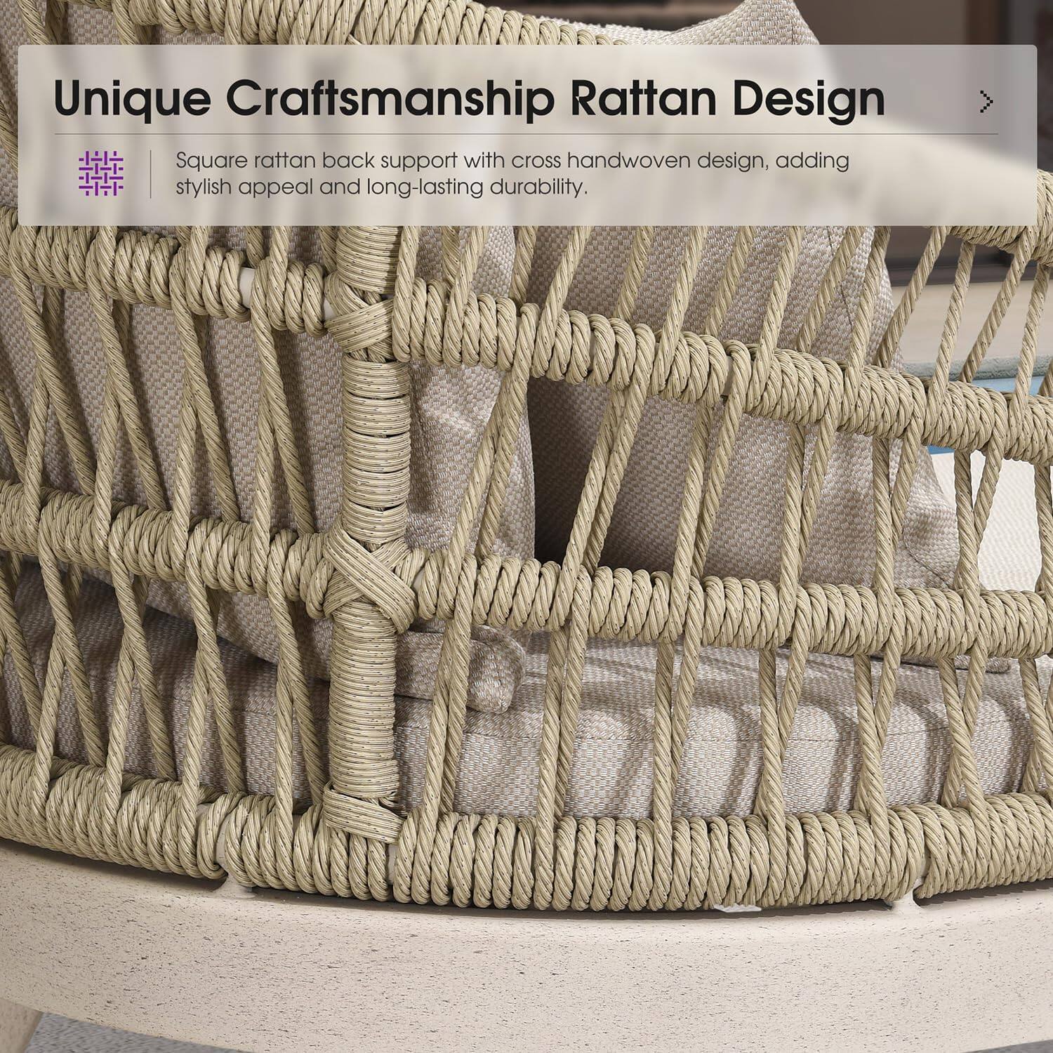 Unique Craftsmanship Rattan Design

Square rattan back support with cross handwoven design, adding stylish appeal and long-lasting durability.