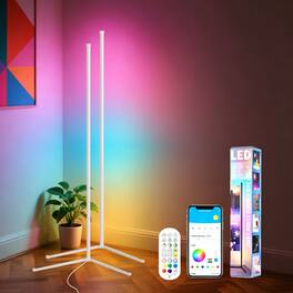 DAYBETTER - 56 in. White L-Shaped Smart Dimmable Standard Floor Lp for Living Room, RGB Bluetooth Corner Light