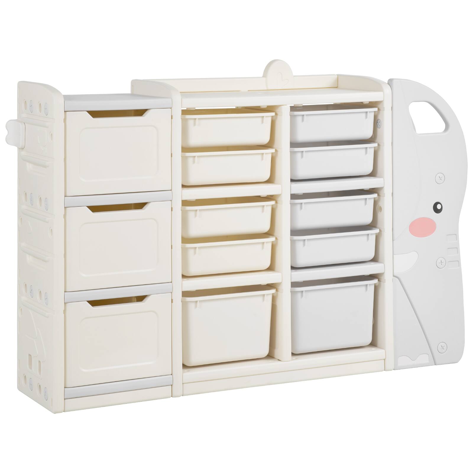 Alt View 5. VEVOR - Kids Toy Storage, 4-Tier Elephant-Shape Toy Storage Organizer with 10 Plastic Movable Bins, Kids Cubby Cabinet Made - White,Grey.