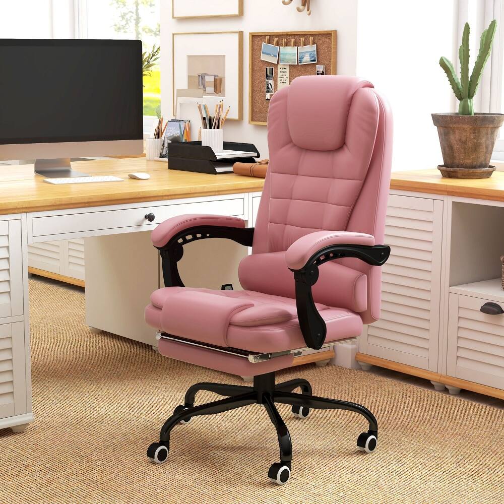 Angle. Loheer - Loheer Pink Massage Office Chair Reclining Executive Chair with Footrest - Pink.