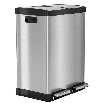 Front. HLS Commercial - Fire-Resistant Step Pedal Trash Can and Recycle Bin, 16 gal, Plastic/Stainless Steel, Silver.