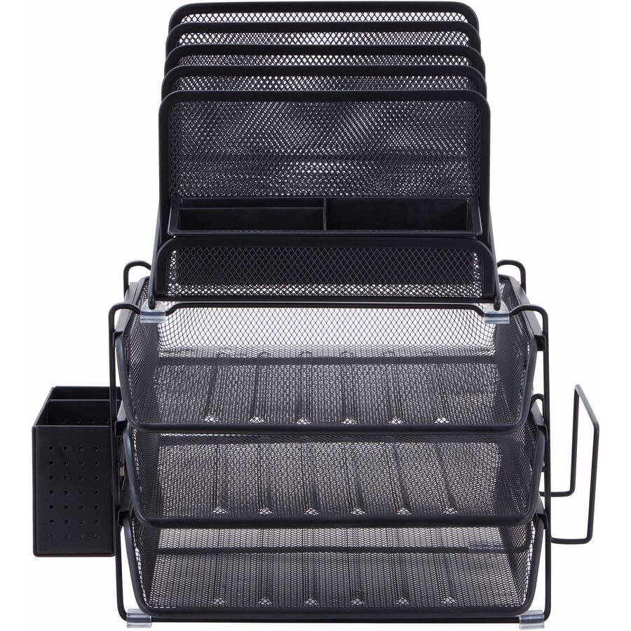 Left. Lorell - Lorell Divided 4 tier Desktop Organizer 4 Tier 15.75" x 12.87" x 14.37" Desktop Black Plastic Mesh - Black.
